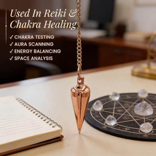 Image of Plus Value Copper Plated Dowsing Pendulum for Professional Massager Manual Back Dowsers, Vastu & Feng Shui Experts Metal Tool (4 Premium Chart & Jute Bag)