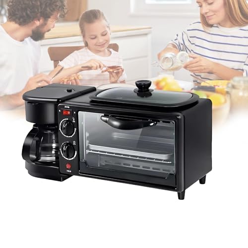 Estación De Desayuno 4 En 1 Con Mini Horno 7L, Tostadora, Cafetera Y Plancha Antiadherente, Perfecta Para Cocina Pequeña, Monolocales Y Autocaravana
