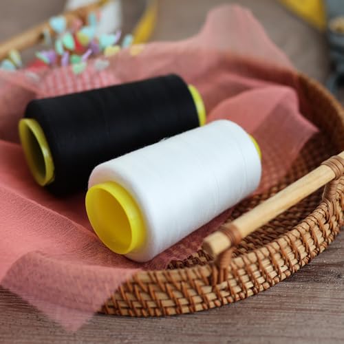 Image of Black & White Sewing Thread, 8PCS 40S /2 3000 Yard Spool Serger Thread, All Purpose Polyester Thread Serger Thread Cones