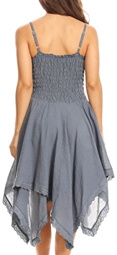 Image of Sakkas Ella Smocked Bodice Spaghetti Strap Double Layered Dress