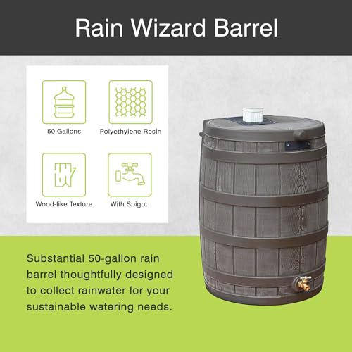 Image of Good Ideas Rain Wizard Water Collection Barrel, 50 Gallon, Oak, 2 Pack