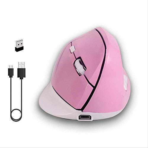 Ratón inalámbrico vertical ergonómico óptico 2.4G recargable para oficina color rosa