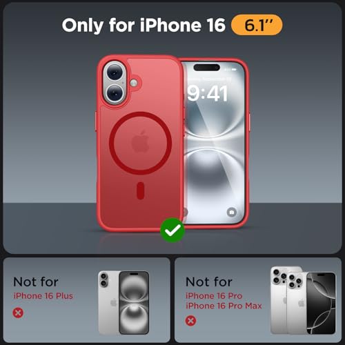 Image of Miracase Magnetic Series for iPhone 16 Case [Compatible with MagSafe] Military-Grade Protection, Anti-Fingerprint, Slim Phone Case for iPhone 16 6.1 inch - Red