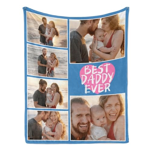 YMDLQDP Custom Father's Day Blanket with Picture Personalized Family Blankets for Dad Grandpa Husband Customized Memory Blanket with Heart Gifts for Birthday Anniversary