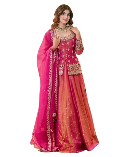 Women's Orange Color Embroidered Lehanga Choli Set