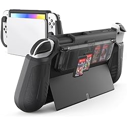 KIWIHOME Funda Switch OLED con Diseño Abatible para Almacenamiento de Juegos, Funda Protectora Acoplable para Nintendo Switch OLED 2021, Cubierta Portátil con Agarre de TPU, Negro