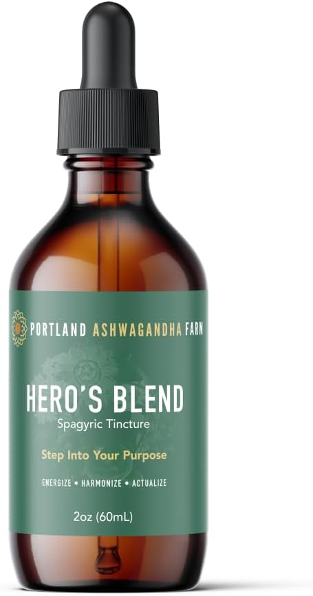 Hero's Blend 2oz by Portland Ashwagandha Farm - Grounded, Attuned, Centered & Protected - Fresh Herbal Tincture for Energy & Wellness