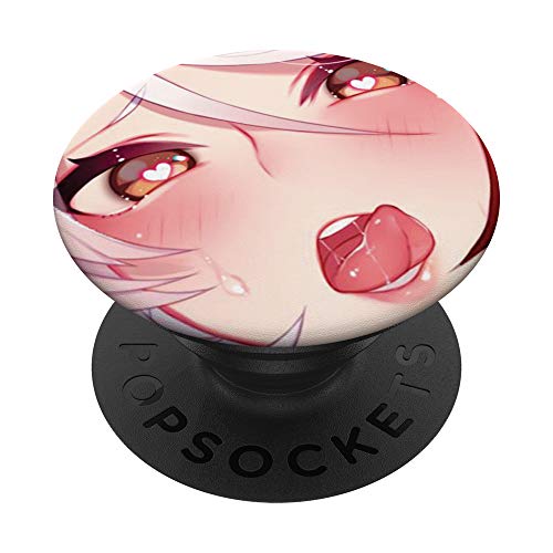 Ahegao Face Anime with Heart Shaped Eyes and Tongue Out PopSockets PopGrip: Swappable Grip for Phones & Tablets