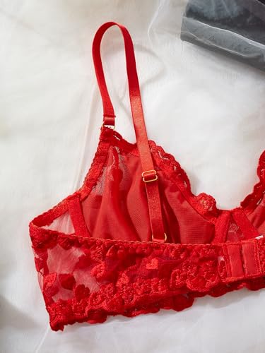 Image of Sexy Floral Embroidered Flower Mesh Underwire Push Up Lingerie Set