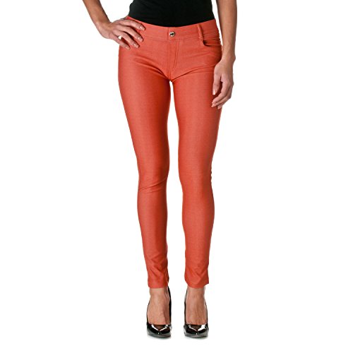 YELETE Black Herringbone Solid 5 Pocket Solid Fashion Jegging with Rhinestones (Small/Medium, Rust)