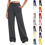 Sweatpants Women Wide Leg Sweat Pants Plus Size Fashion Clothing Baggy Joggers with Pockets Fall Clothes Winter Lounge Straight Leg Jogging High Waisted Travel Outfits Fleece Lined Athletic Dark Gray
