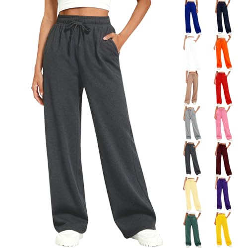 Sweatpants Women Wide Leg Sweat Pants Plus Size Fashion Clothing Baggy Joggers with Pockets Fall Clothes Winter Lounge Straight Leg Jogging High Waisted Travel Outfits Fleece Lined Athletic Dark Gray