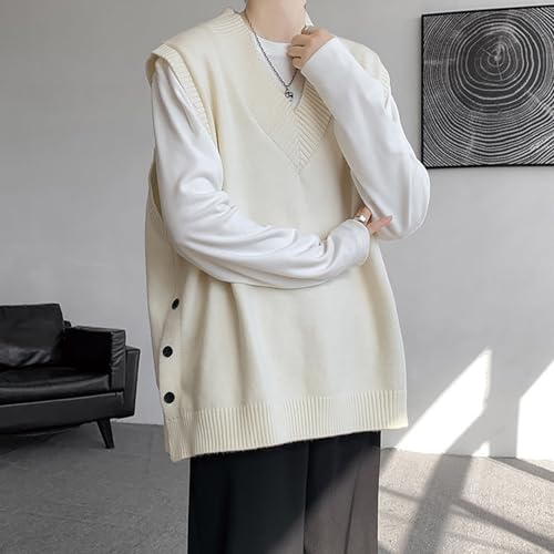 Sweater Vests for Men Fashion Y2k Side Button Sleeveless V Neck Vest Relaxed Fit Plus Size Knit Waistcoat Mens Clothes3