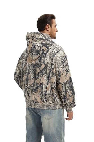 Camo Zip up Hoodie Men Full-Zip Fleece Hoodies Oversized Hooded Sweatshirts Maple Leaf Print Long Sleeve Sweatshirt