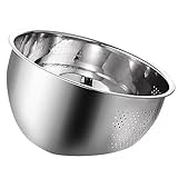 Wodsty Cuenco de acero inoxidable para lavado de arroz, cesta de malla fina, escurridor de granos, pasta, verduras, diseño inclinado con escurridores laterales