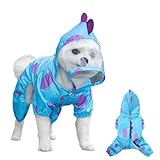 ALNINEⅨ Lightweight Dog Raincoat for Small & Medium Dogs – Adorable Playful Tail Design, Hooded D-Ring Leash, Belly Cut-Out for Easy Potty Breaks, Soft Polyester(Blue, Large)
