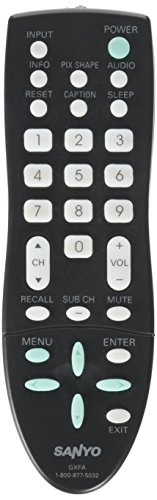 Sanyo LCD TV Remote Control GXFA GXCC Supplied with Models: DP19648 DP19649 DP26640 DP26649 Also Compatible with All Sanyo LCD TV's