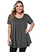 MANER Women's Plus Size Tops Short Sleeve Flowy Shirts Casual Blouses Tunic Tops L-4XL (Gray, XXX-Large)