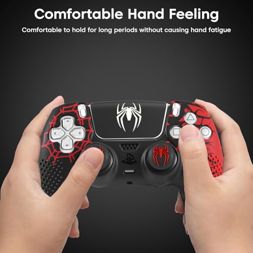 Image of Sounce Anti-Slip Silicone PS5 Controller Skin Cover - Non-Slip Protective Grip Sleeve with Thumb Grip Caps, Touch Pad Sticker & Wrap Cover Stickers for PlayStation 5 (Pack of 1, Red Skin Cover)