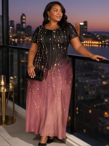 Image of PinkPatty Plus Size Dress for Women Casual Crew Neck Short Sleeve Maxi Dress Oversized Summer Beach Dresses with Pockets