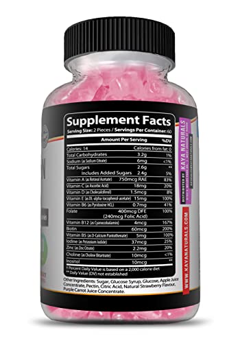 Kaya Naturals Adult Multi Vitamin Gummy, 120 Count, Biotin, Vitamin A, C & E, Including Zinc &Vitamin B-12, Folic Acid, Strawberry Flavor (120 Gummies) #TOP6