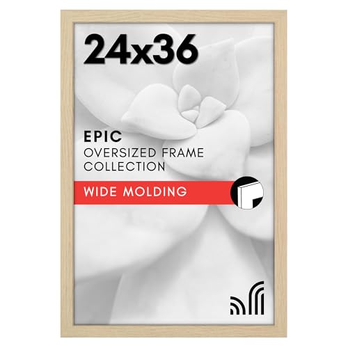 Americanflat 24x36 Poster Frame with Polished Plexiglass - Epic Collection - Gallery Wall Frames with Engineered Wood - Wide Photo Frame for Wall Display - Natural Oak