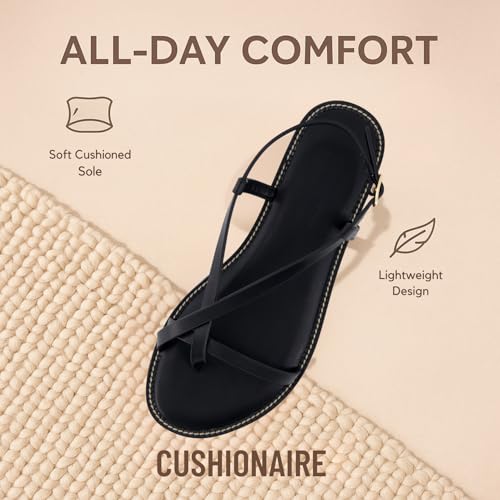 CUSHIONAIRE Luxor Sandals for Women, Strappy Flat Thong Womens Sandals with Adjustable Ankle Strap and Memory Foam4