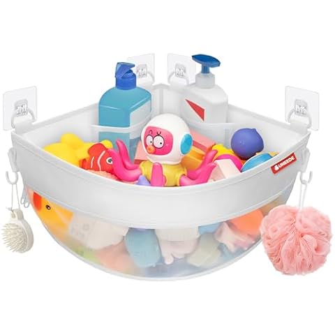 UNEEDE 4.32 Gallons Corner Mounted Bath Toy Storage Holder,Bathtub Toy Storage Organizer,Mesh Shower Caddy for Bathtub Toy Organizer and Storage,Quick Dry Bath Toy Organizer,Bath Toy Holder Cover