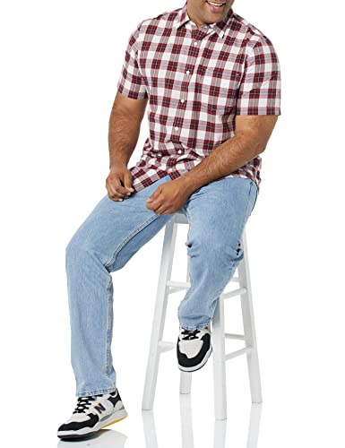 Amazon Essentials Men's Slim-Fit Short-Sleeve Poplin Shirt, Red Checked, Medium - Image 3