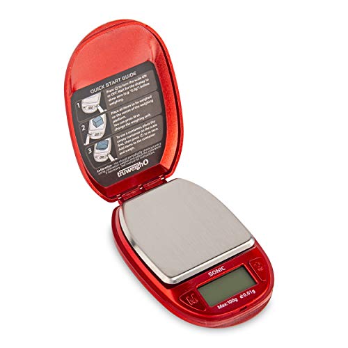 Truweigh Sonic Digital Mini Scale (100G X 0.01G - Red) - Digital Travel Scale - Mini Digital Scale - Small Pocket Size Scale - Traveling Scales Digital Weight - Travel Digital Kitchen Scale #TOP5