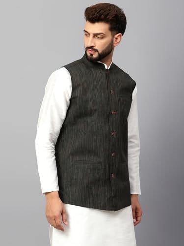 Image of LATEST CHIKAN Men's Traditional Cotton Solid Nehru Jacket /Waistcoat