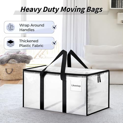 8 Pack Extra Large Heavy Duty Moving Bags, Clear Storage Bins with Lids, Reinforced Handles & Heavy-Duty Zippers Moving Boxes Storage Bags Totes for Clothes Packing, Dorms, College Supplies, Clear - Image 5