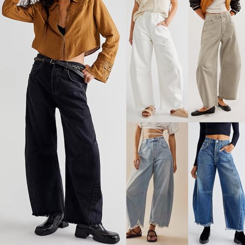 CHARTOU Women Barrel Jeans Distressed Boyfriend Baggy Jeans High Waist Wide Leg Jeans Y2k Ripped Harem Pants 6