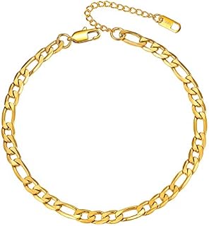 PROSTEEL Can Engrave, Women Sturdy Figaro Chain Anklet, 22+5CM Adjustable, Gold Plated/316L Stainless Steel (Send Gift Box)