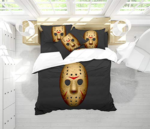 Earendel Funda Nórdica Clásico Película Terror Juego De Ropa De Cama Halloween Asesino Horrible Oscuro Juego 3/4PCS Fundas De Edredón Nórdico/Almohada/Sábanas (2,Cama 80/90(140×210cm)-4PCS)