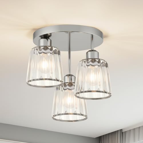 ANWIO Plafones de Techo de Cristal Plateado,Lámpara