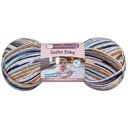 Image of Makromecity Softee Baby Yarn,%100 Premium Anti-Pilling Acrylic, 3.5 Oz, 273 yd (100gr /250 mt), Soft Yarn for Crocheting and Knitting (Denim & Caramel, 1 Skein)