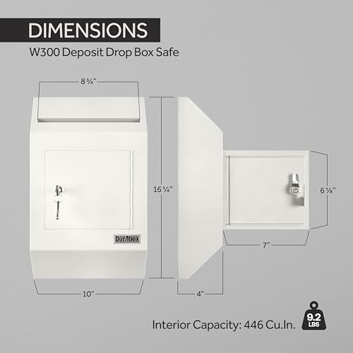 Image of Durabox Drop Box Deposit Safe 10 x 4 x 16 inch Heavy Duty Steel with Slim Profile Wall Mailbox with Wide Deposit Slot for Letters, Documents Checks and Cash for Home, Office & Commercial (W300) (Gray)