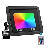 Ankishi 1 Pack RGB Led Strahler,20W Außenlampe Mit Fernbedienung,Aluminiumdruckguss RGB-Farbwechsel Flutlicht,Ip66 Wasserdicht,Speicherfunktion Gartenstrahler Led Außen,Discolicht,Partylicht