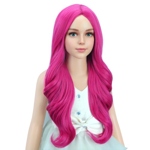 Image of PATTNIUM Hot Pink Wig for Kids Child Long Wavy Curly Wig Girls Neon Pink Wigs Magenta Wigs Rose Pink Cosplay Party Synthetic Hair