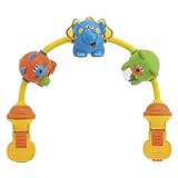 Age Minimum: 6 mois^Dimensions: 40 x 7 x 24 cm^Nécessite des Piles: 2 x LR44 incluses^Descriptif produit : Sur chaque animal, une activité à découvrir. Il suffit d'appuyer sur le nez de l'éléphant pour découvrir 3 mélodies et 3 sons amusants.Le ventre de la petite souris tourne.Il est rempli de morceaux de fromages colorés. La pelote de laine du chaton glisse. Facile à attacher à la poussette.^Contenu du packaging : 1 barre d'activités^