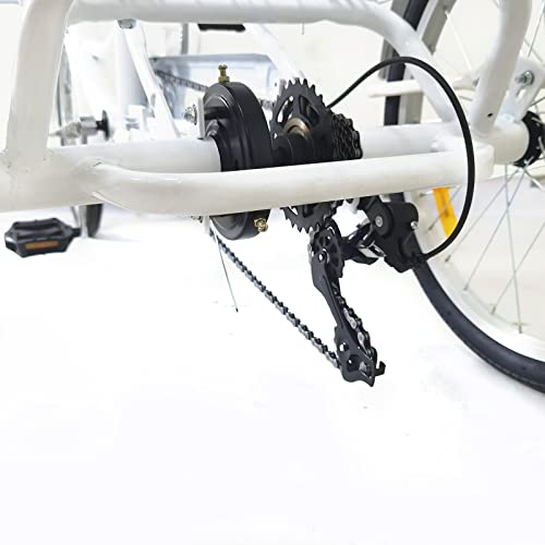 lalaleny Tricycle de 20 pouces pour adultes avec panier à provisions, 8 vitesses, 3 roues, Cruiser, City Tricycle pour villes, plages, pistes cyclables, shopping (blanc) – vue 6