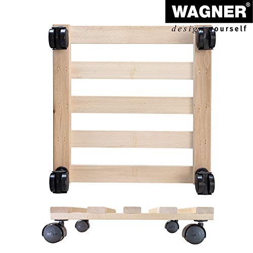 WAGNER Pflanzenroller PALETTI 34 x 34 x 8 cm I Pflanzenroller für Innenbereich I Blumenroller aus FSC®-Massivholz, Buche Natur I Kübelroller aus Holz I Tragkraft 100 kg I Made in EU - 20033501