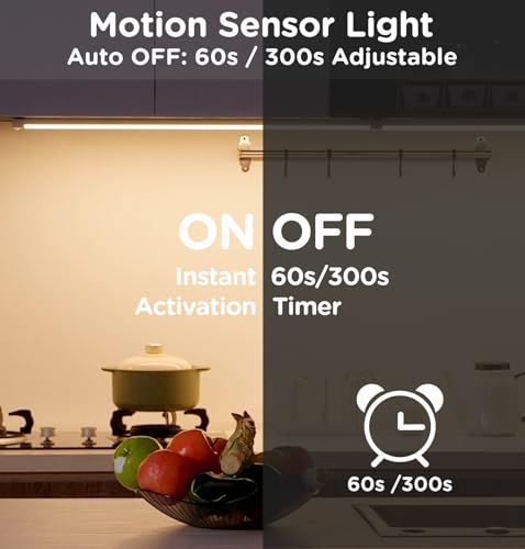 Image of Leetdud Under Cabinet Lighting Plug in 9 Inch, 120V Motion Sensor Lights Indoor, 3CCT 3000 /4000 /5000K, Aluminum Linkable Super Bright LED Counter Light with Timer for Kitchen, Closet, White, 4 Pack