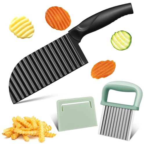 Holtrae 2 Stück Wellenschneider,Edelstahl Wellenmesser Riffelmesser für Pommes,Crinkle Cutter,Crinkle Cutter mit Schutzhülle,Wellenmesser...