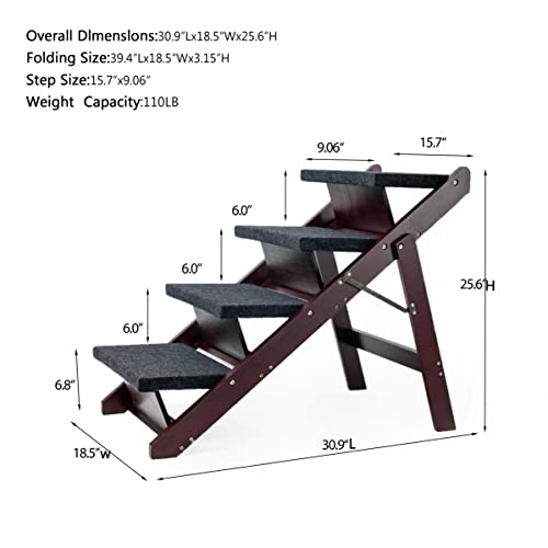MEWANG Wooden Pet Stairs/Pet Steps - 2-in-1 Foldable Stairs & Ramp for Beds and Cars - Portable Dog/Cat Ladder Up to 110 Pounds - Great for Small and Older Animals(Brown) - Thumbnail 6
