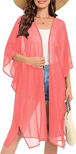 Image of Indian Trendy Women's Solid Puff Sleeve Kimono Long Cardigan Loose Cover Up Casual Blouse Top Chiffon