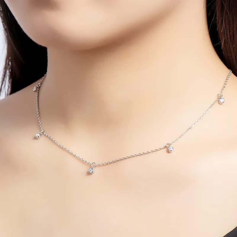Collar de moissanita de 2,5 mm de corte redondo de color D para regalo de mujer con longitud de cadena de 16 + 2 pulgadas