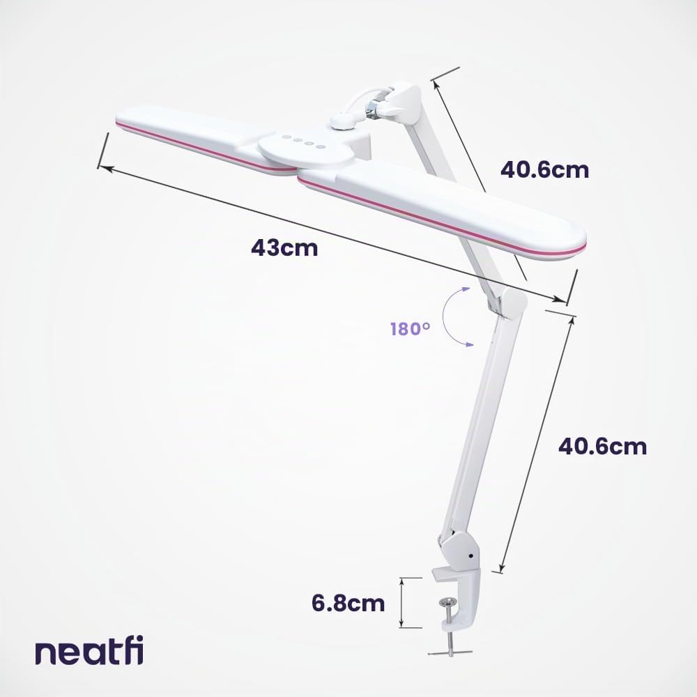 Neatfi Elite HD XL Lampe de Bureau LED | 3 Modes d’Éclairage | Variation Continue de l’Intensité | Bureau à Domicile, Dessin, Institut de Beauté et Établi (Anneau Rose, CCT avec Pince 45 CM)