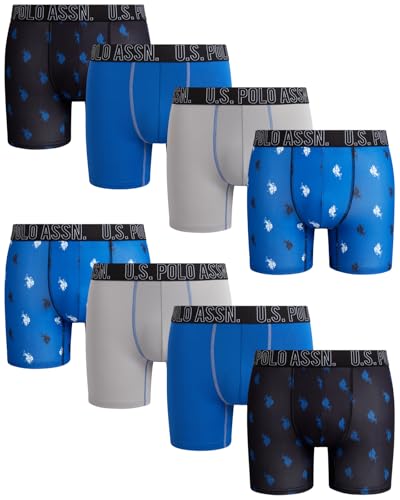 U.S. Polo Assn. Mens Boxer Briefs - 8 Pack Stretch Performance Mens Boxers, No Fly Pouch - Moisture Wicking Underwear for Men